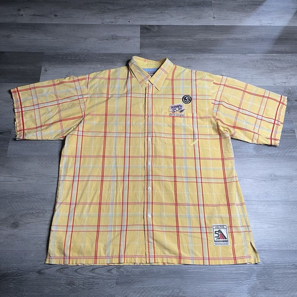 VTG 5ive Jungle LUX-PKG Mens 4XL Short Sleeve Yellow Plaid Button Up
